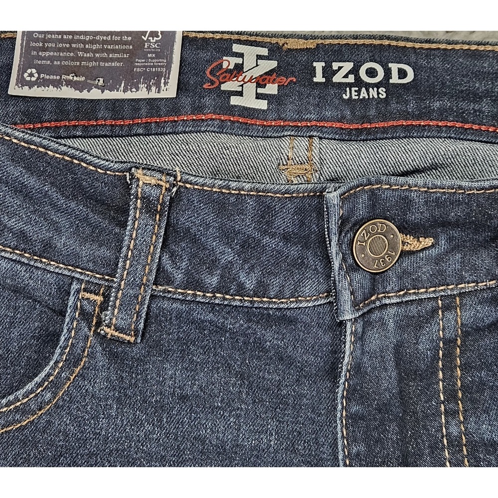 IZOD Saltwater Jeans Men's 32x34 Straight Fit Comfort Stretch Dark Wash Denim - Picture 5 of 13